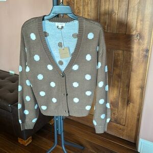 New Blue pepper  crop button front Cardigan.